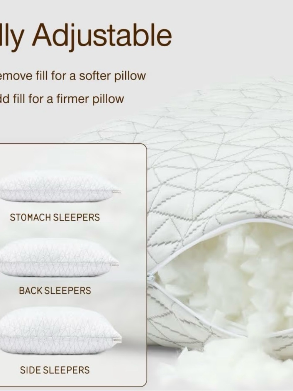 Coop Home Goods The Original Adjustable Pillow Queen Bed Microfiber Memory Foam - Picture 2 of 4